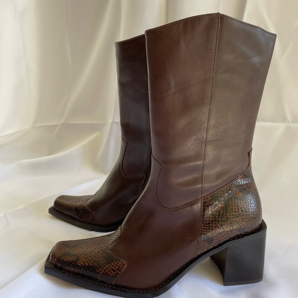 90’s oxblood & snake embossed leather boots (excellent like new condition)